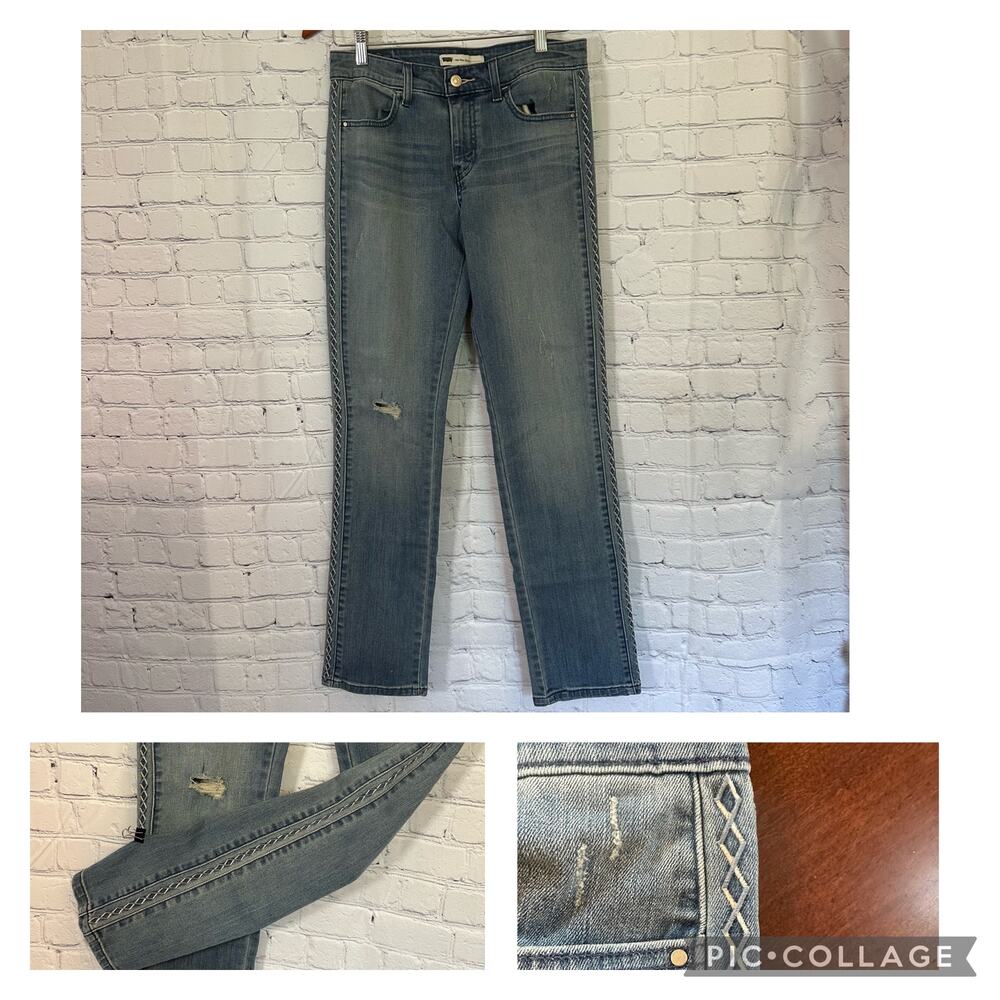 Levi's Mid-Rise Southwest Aztec Embroidered Tuxedo Stripe Skinny Jeans Sz 29
